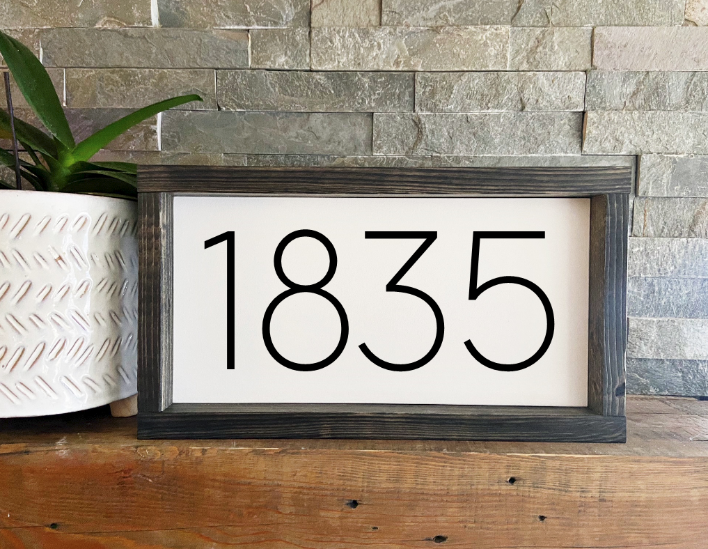 Custom Address House Numbers Sign - Framed Wood sign