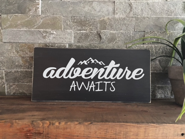 Stock - Adventure awaits 5.5"x10" on pine