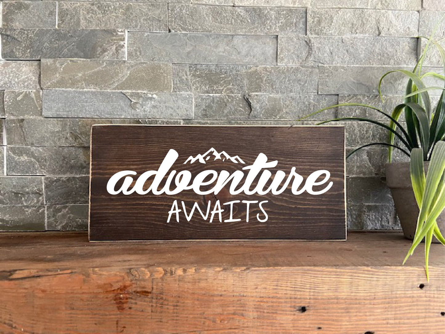Stock - Adventure awaits 5.5"x10" on pine