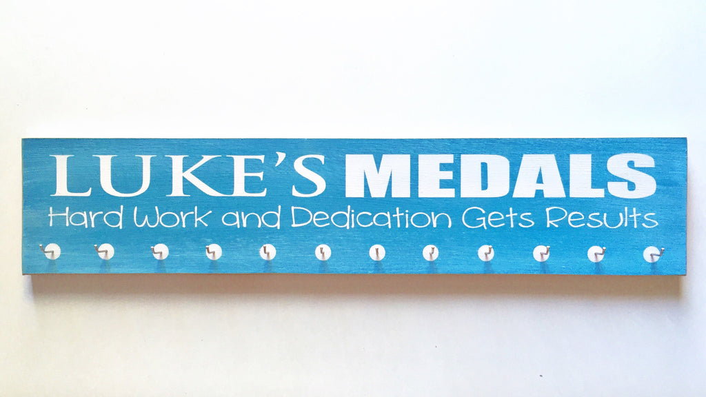 Personalized Medal Hanger with quote - 5" x 24" - MDF - with 12 hangers