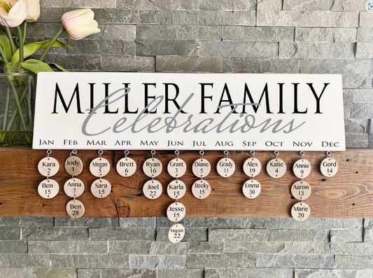 Birthdays Sign - Perpetual Birthday Calendar Board with tags - Family Celebrations