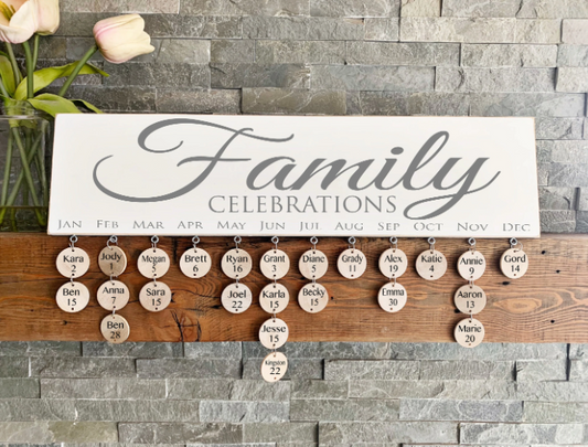 Birthdays and Anniversaries Sign - Perpetual Birthday Calendar Board with tags - Family Celebrations