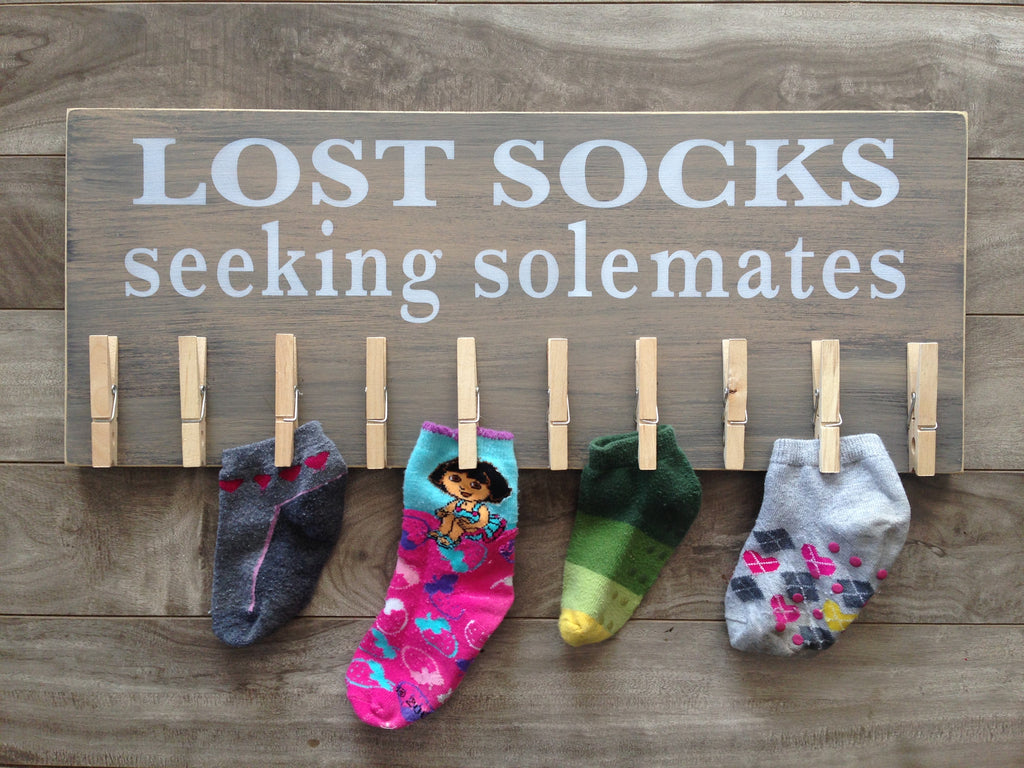 Lost Socks Seeking Soulmates - 8" x 19" - MDF with 10 pegs