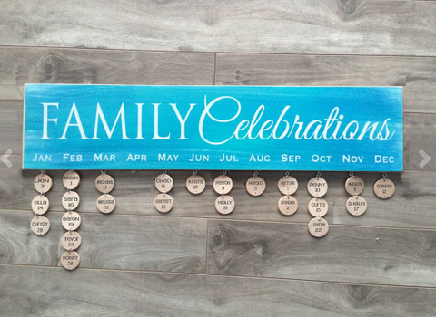 Family Celebrations sign - 5"x24" - MDF with 24 discs