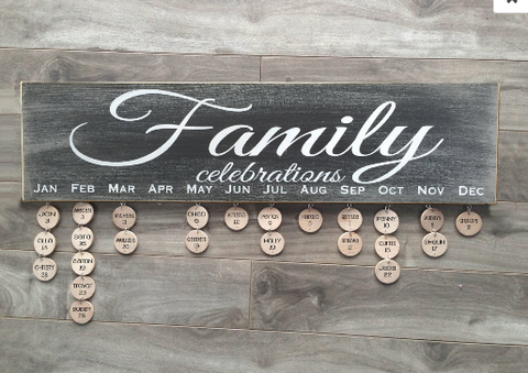 Family Celebrations sign - 6"x24" - MDF with 24 discs