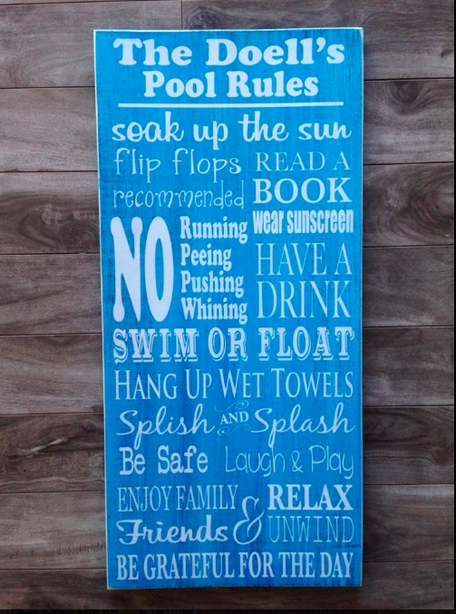 Pool Rules Sign  11"x24" - Pine