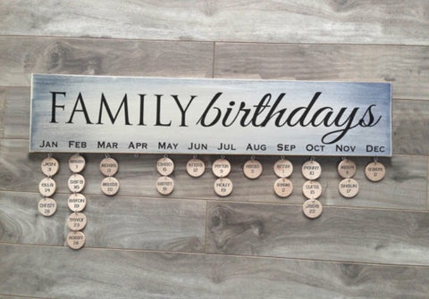 Family Birthdays sign - 5"x24" - MDF with 24 discs