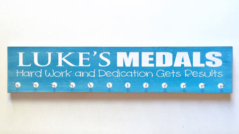 Personalized Medal Hanger with quote  - 5" x 24" - MDF - with 12 hangers